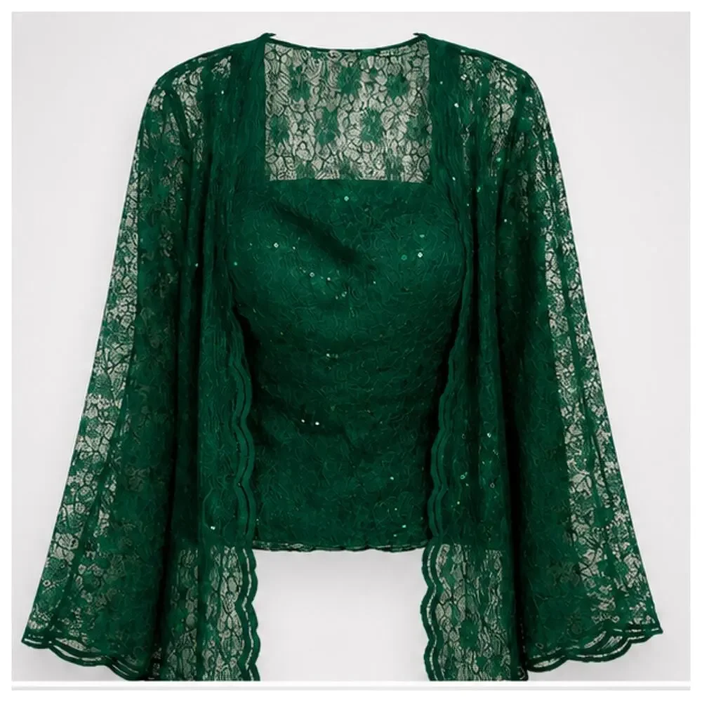 Emerald Green Lace Twin Set Size 18 | Jacket & Tank | Formal Evening